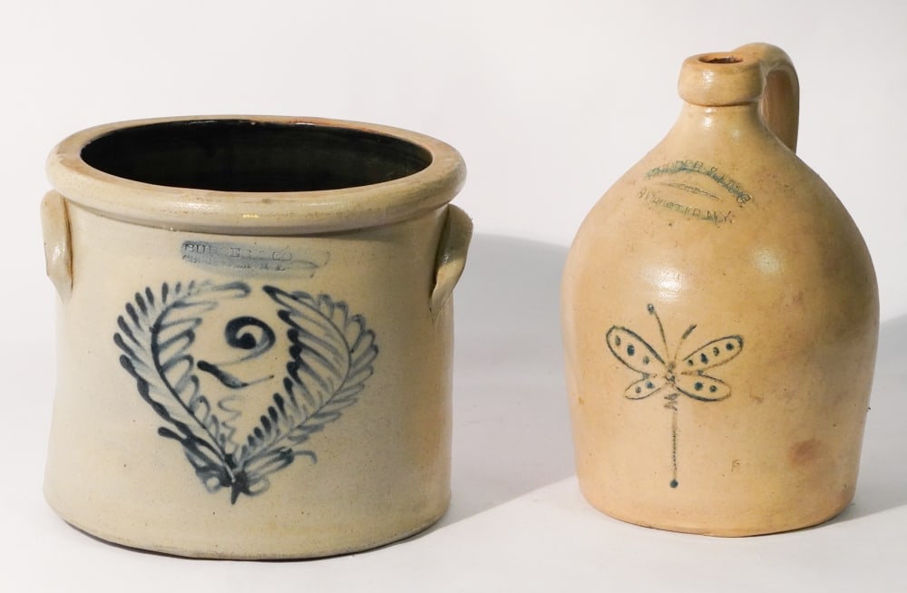 Two Antique American Salt Glazed Decorated Stoneware Vessels (1 of 1)