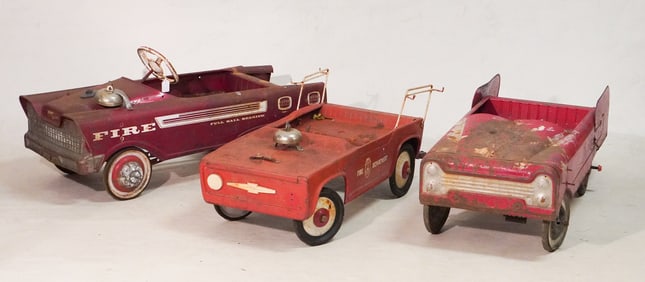 Collection Three Vintage Metal Toy Pedal Cars