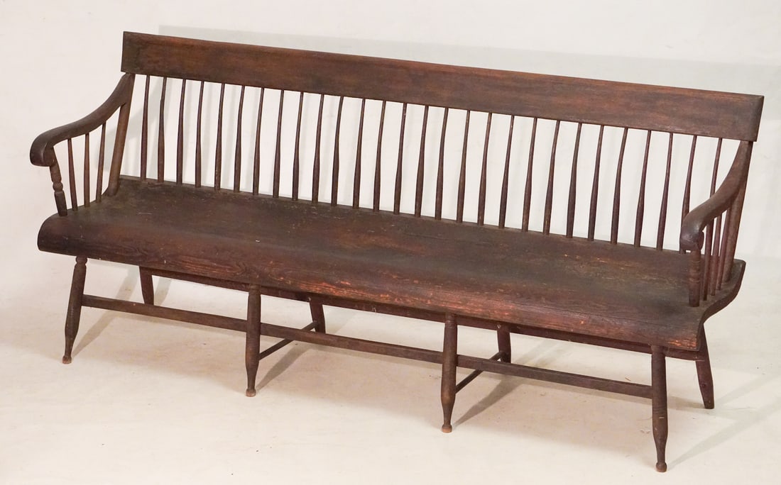 American Sheraton Painted Pine Windsor Bench (1 of 4)