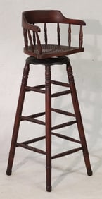 Uncommon Antique Childs Adjustable Turned Wood Barbers Chair