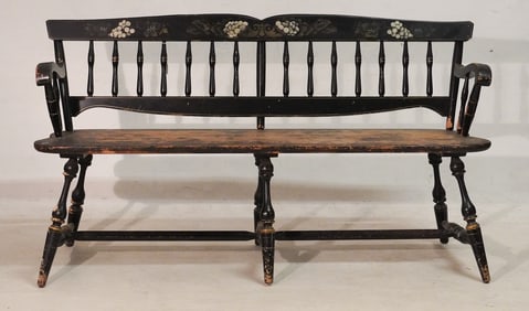 Handsome American Painted Windsor Bench