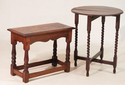 Two Antique English Oak Side Tables