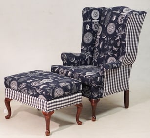Excellent Designer Wing Chair & Foot Stool