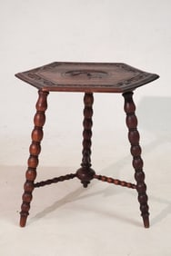 Interesting Antique English Carved Oak Side Table