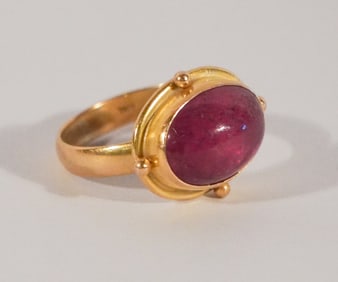 Excellent Antique 14k Gold & Ruby Cocktail Ring