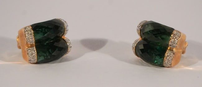 Exceptional 14k Gold Diamond & Tourmaline Earrings