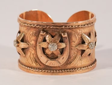 Antique Gypsy 14k Gold & Diamond Bangle Bracelet