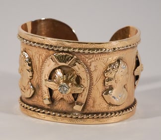 Antique Gypsy 14k Gold & Diamond Bangle Bracelet