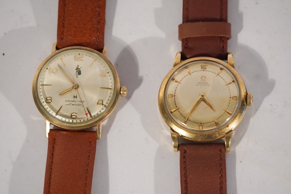 Two Vintage Gentleman's Deco Wristwatches Omega & Hamilton (1 of 2)