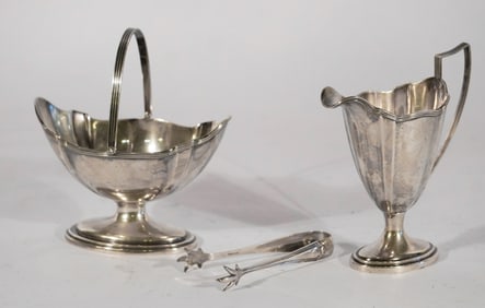 Gorham Sterling Silver Cream Pitcher With Sugar Basket & Tongs
