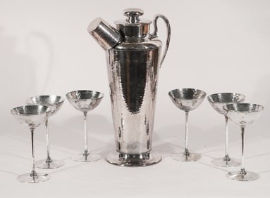 Excellent Art Deco Meriden Silver Plate Cocktail Set