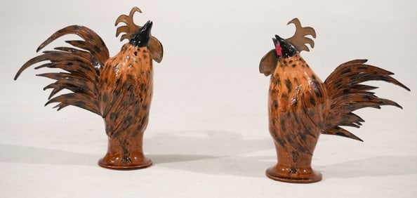 Pair Vickie Miller Southern Pottery Roosters