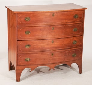 Excellent American Federal Inlaid Cherry Bow Front Chest of Drawers