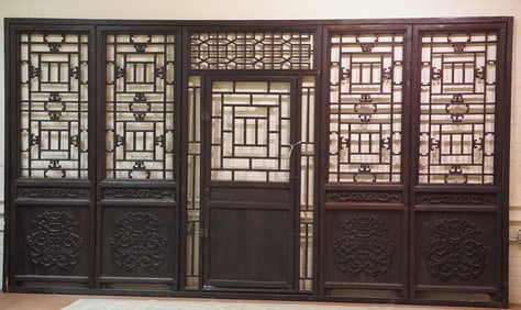 Excellent Antique Chinese Elmwood Carved Room Wall Divider or Panel