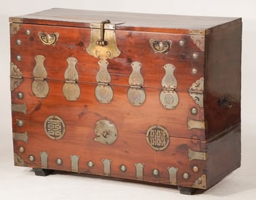 Antique Japanese Elmwood Campaign Chest