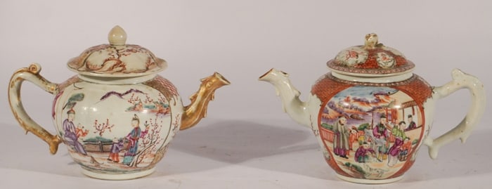 Two Excellent Antique Chinese Export Porcelain Tea Pots