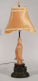 Excellent Antique Chinese Qing Period Carved Pink Soap Stone Quan Yin Figure