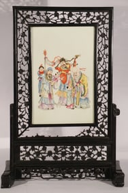 Antique Chinese Porcelain Plaque Table Screen
