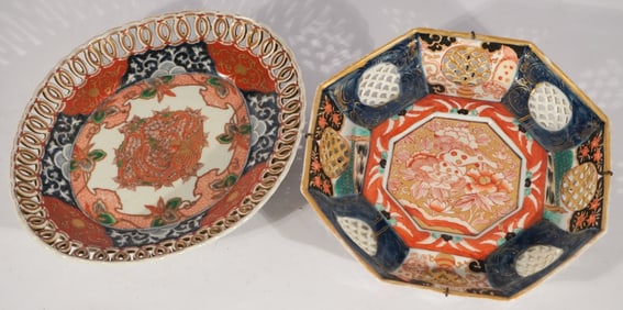 Two Antique Japanese Imari Serving Bowls or Platter