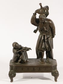 Excellent Antique Japanese Meiji Bronze Sculpture of Hunter & Maiden