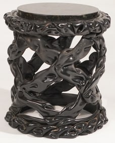 Deco Japanese Hardwood Marble Top Side Table