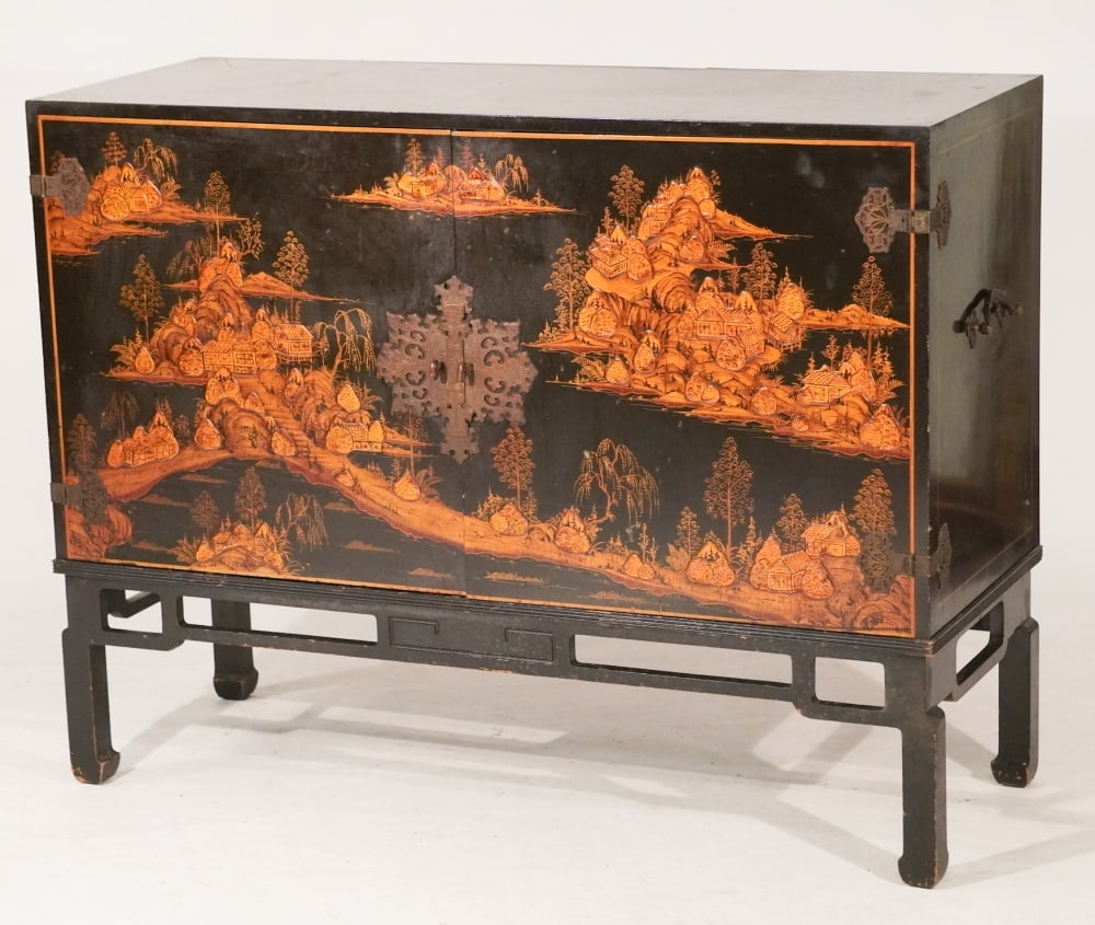 Deco Japanese Lacquer Decorated Cabinet on Stand (1 of 3)