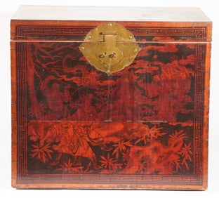Antique Japanese Paint Decorated Valuables Box