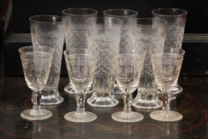 Two Sets Handsome Cut Crystal Beer Cups & Stems