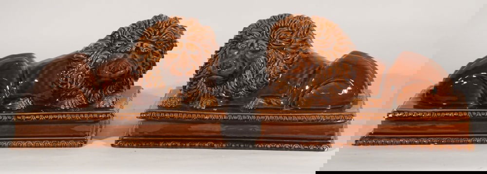 Fine Pair Rockingham Pottery Figural Lion Boxes (1 of 3)