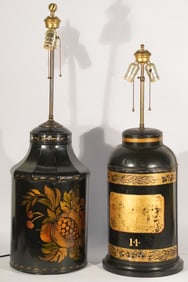 Two Charming Antique English Towle Tea Canister Table Lamps