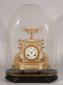 Excellent Antique French Empire Onyx & Gilt Bronze Clock Under Dome