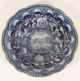 Uncommon Antique Staffordshire Blue & White Dish For the American Market