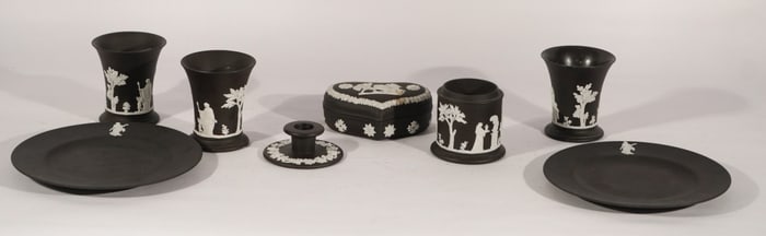 Collection Antique Wedgwood Black Basalt Jasperware Pieces
