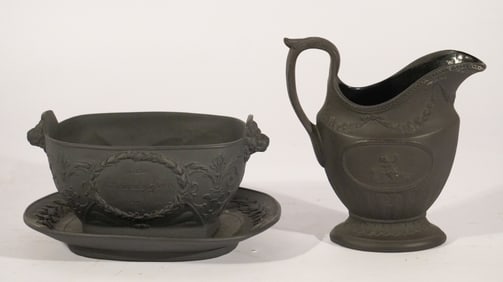 Two Excellent Antique Wedgwood Black Basalt Pieces