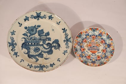 Two Early Dutch Delft Tin Glazed & Decorated Dishes