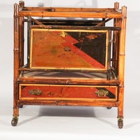 Handsome Bamboo & Lacquer Aesthetic Movement Magazine Rack Canterbury