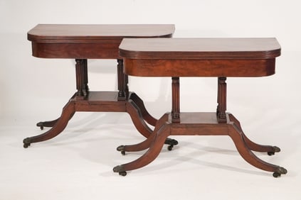 Excellent Pair English Regency Figured Mahogany Games Tables