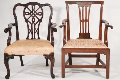 Two English George III Mahogany Arm Chairs