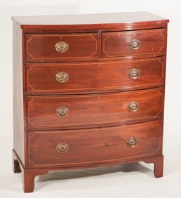 Handsome English George III Inlaid Mahogany Bow Front Chest of Drawers