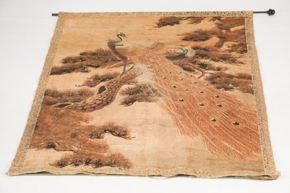 Fine Vintage Japanese Needlework Wall Hanger Pictorial Piece