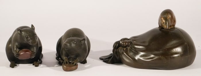 Fine Japanese Meiji Period Bronze Rat Sculptures