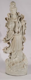 Fine & Large Antique Chinese Blanc De Chine Porcelain Standing Quan Yin