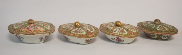 Antique Chinese Export Rose Medallion Porcelain Lidded Serving Bowls