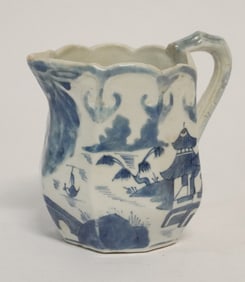 Uncommon Antique Chinese Canton Blue & White Paneled Cream Pitcher