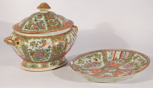 Antique Chinese Export Porcelain Lidded Tureen & Platter