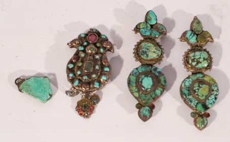 Collection Antique Chinese Tibetan Silver & Turquoise Jewelry