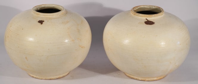 Handsome Pair Chinese Han Style Pottery Moon Jars
