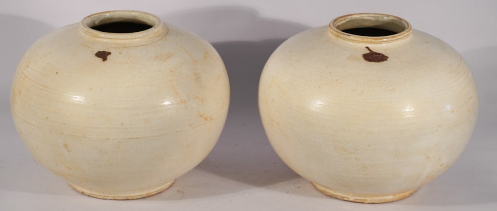 Handsome Pair Chinese Han Style Pottery Moon Jars (1 of 9)