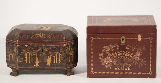 Two Antique Japanese Lacquer Decorated Tea Caddies