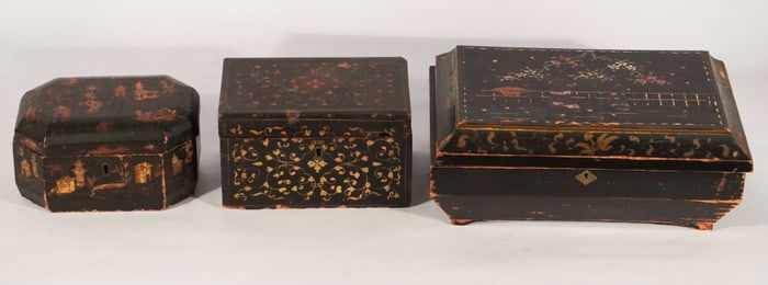 Three Antique Oriental Tea Caddies